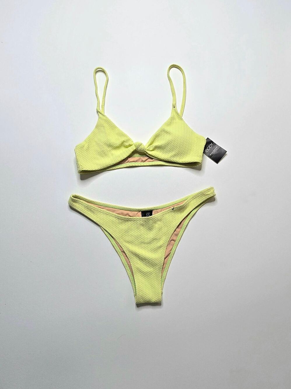 Lime Green Textured Triangle Bikini 2 Piece Swimsuit Women's Size M NWT